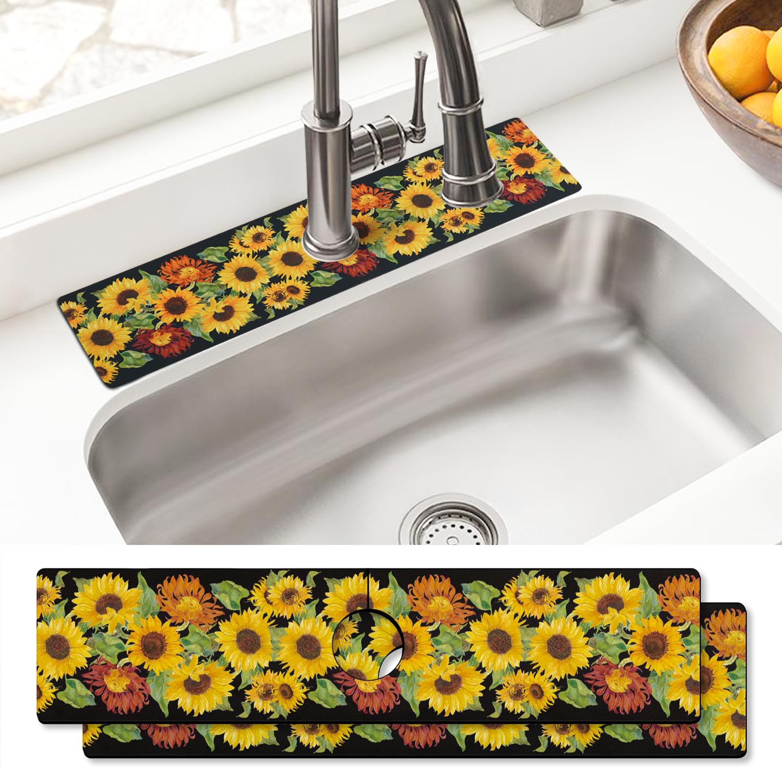 Sink Faucet Absorbing Mat, 2 Pack Drying Mat Around Faucet Sink Splash Guard Behind Faucet Sinkmat For Kitchen Bathroom Island Rv 24 * 5.5 Inch (60 * 14 cm)